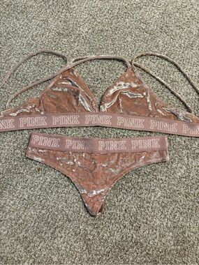 PINK Victoria's Secret Velvet Triangle Bikini Set in Dusty Rose